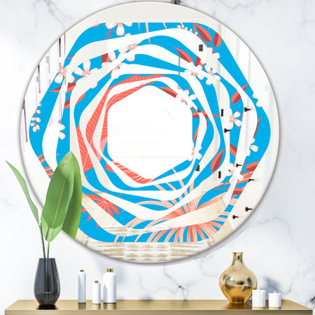 Tropical Retro Foliage Coral II - Cottage Round or Oval Wall Mirror - Whirl