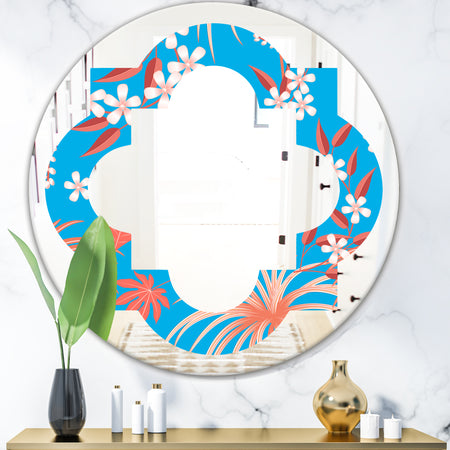 Tropical Retro Foliage Coral II - Cottage Round or Oval Wall Mirror - Quatrefoil