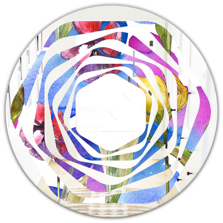Retro Tulips in Purple - Cottage Round or Oval Wall Mirror - Whirl