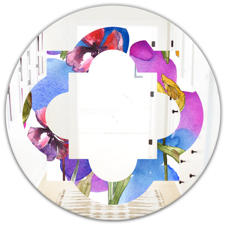 Retro Tulips in Purple - Cottage Round or Oval Wall Mirror - Quatrefoil