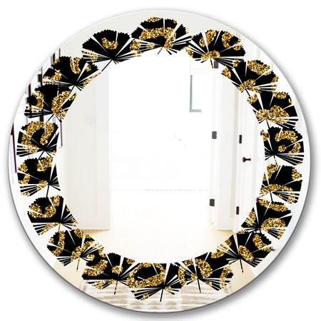 Golden Leopard Fur - Modern Round or Oval Wall Mirror - Leaves