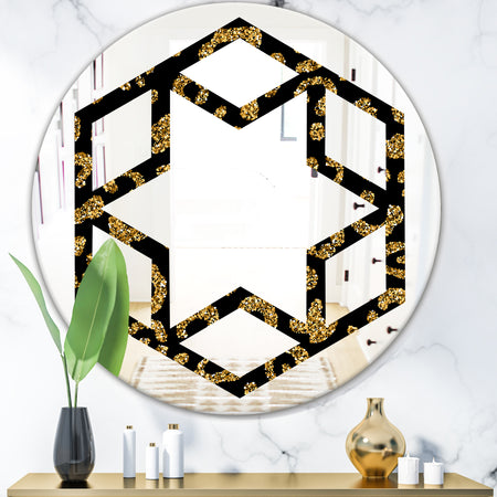 Golden Leopard Fur - Modern Round or Oval Wall Mirror - Hexagon Star