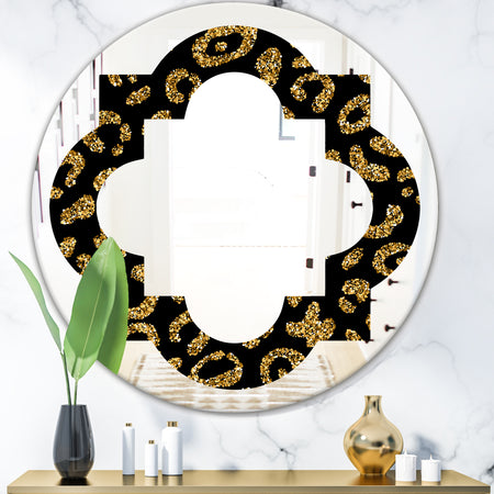Golden Leopard Fur - Modern Round or Oval Wall Mirror - Quatrefoil