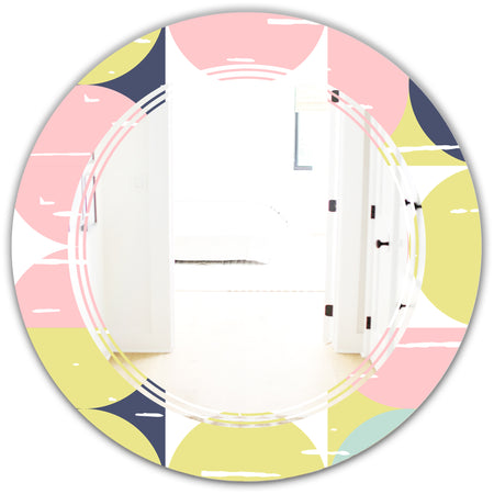 Retro Pastel Circular Pattern I - Modern Round or Oval Wall Mirror - Triple C