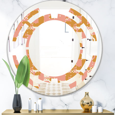 Pink Retro Abstract Design - Modern Round or Oval Wall Mirror - Space