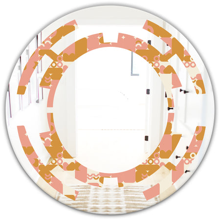 Pink Retro Abstract Design - Modern Round or Oval Wall Mirror - Space