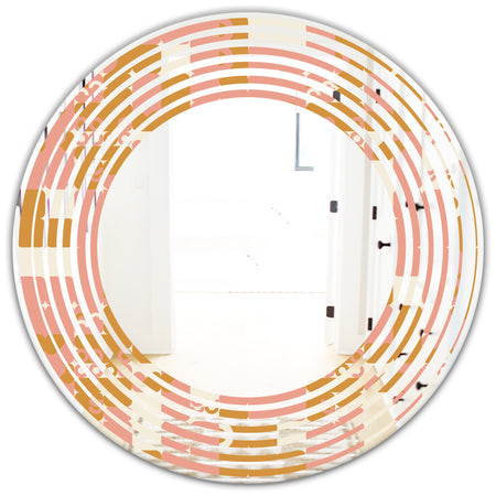 Pink Retro Abstract Design - Modern Round or Oval Wall Mirror - Wave