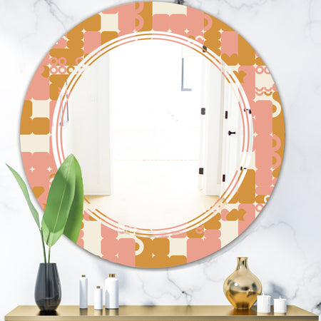 Pink Retro Abstract Design - Modern Round or Oval Wall Mirror - Triple C
