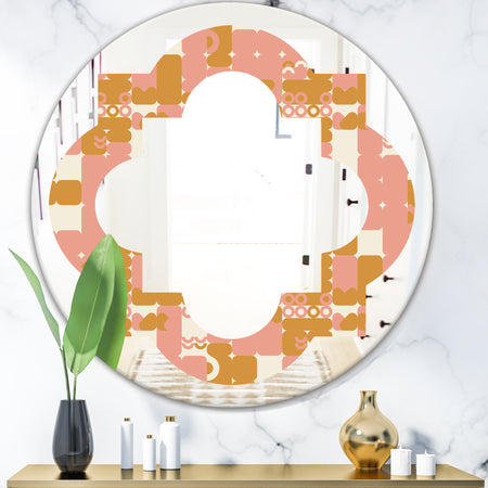 Pink Retro Abstract Design - Modern Round or Oval Wall Mirror - Quatrefoil