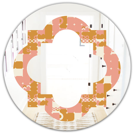 Pink Retro Abstract Design - Modern Round or Oval Wall Mirror - Quatrefoil