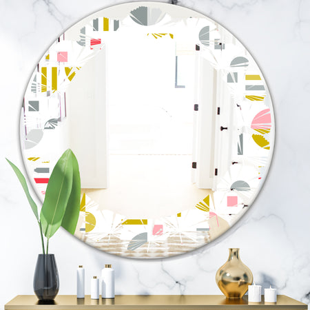 Retro Abstract Design XVI - Modern Round or Oval Wall Mirror - Leaves