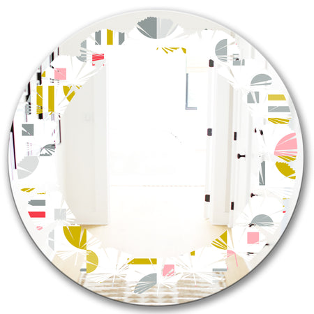 Retro Abstract Design XVI - Modern Round or Oval Wall Mirror - Leaves