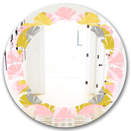 Retro Pastel Circular Pattern IV - Modern Round or Oval Wall Mirror - Leaves