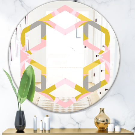 Retro Pastel Circular Pattern IV - Modern Round or Oval Wall Mirror - Hexagon Star