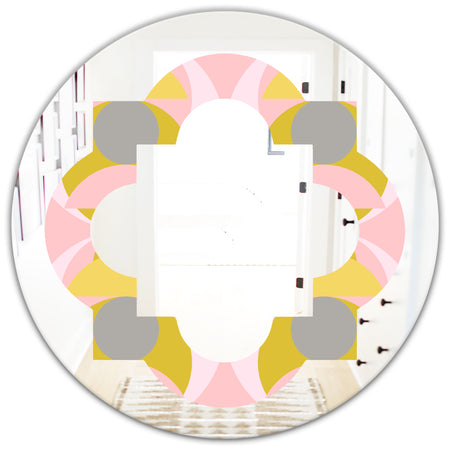 Retro Pastel Circular Pattern IV - Modern Round or Oval Wall Mirror - Quatrefoil