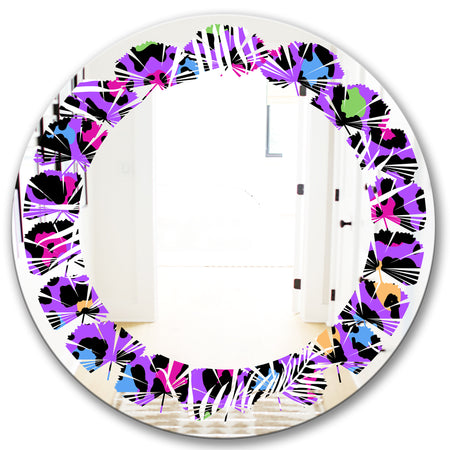 Leopard Fur Safari VIII - Modern Round or Oval Wall Mirror - Leaves