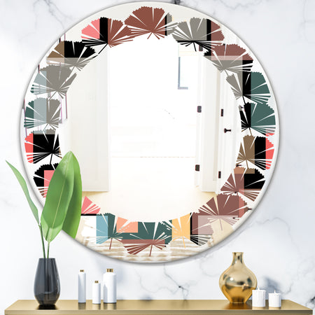 Retro Square Design II - Modern Round or Oval Wall Mirror - Leaves
