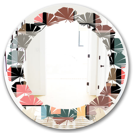 Retro Square Design II - Modern Round or Oval Wall Mirror - Leaves