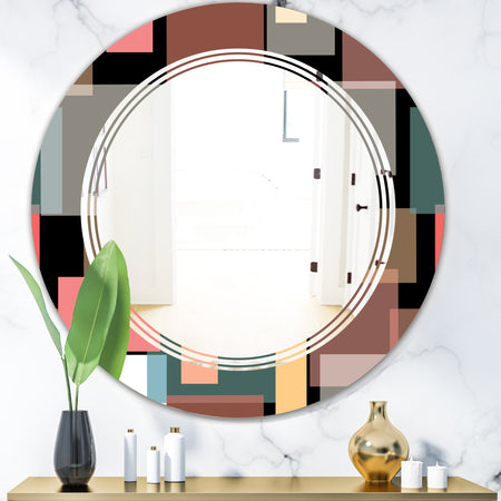 Retro Square Design II - Modern Round or Oval Wall Mirror - Triple C