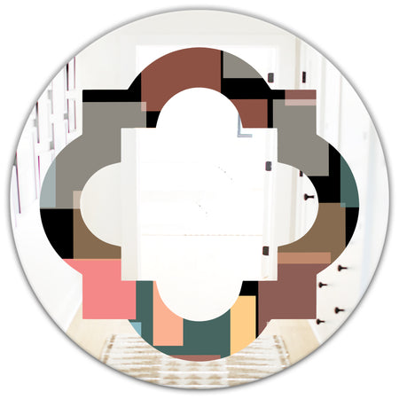Retro Square Design II - Modern Round or Oval Wall Mirror - Quatrefoil