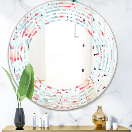Tropical Botanicals, Flowers and Flamingo III - Modern Round or Oval Wall Mirror - Wave