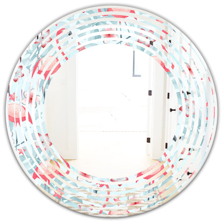 Tropical Botanicals, Flowers and Flamingo III - Modern Round or Oval Wall Mirror - Wave