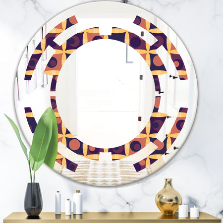 Retro Grid in Orange - Modern Round or Oval Wall Mirror - Space