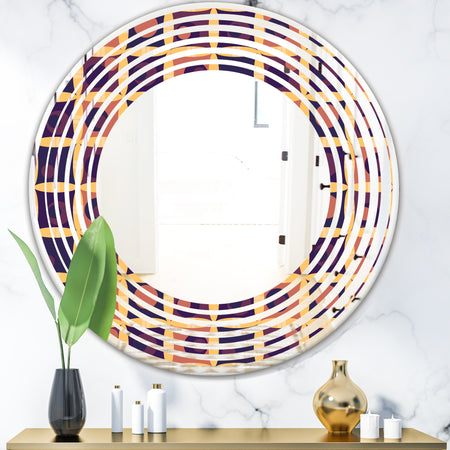 Retro Grid in Orange - Modern Round or Oval Wall Mirror - Wave