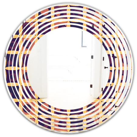 Retro Grid in Orange - Modern Round or Oval Wall Mirror - Wave