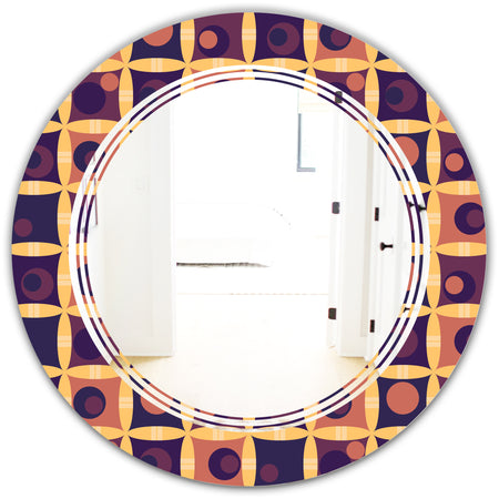 Retro Grid in Orange - Modern Round or Oval Wall Mirror - Triple C