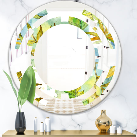 Retro Tropical Foliage - Modern Round or Oval Wall Mirror - Space