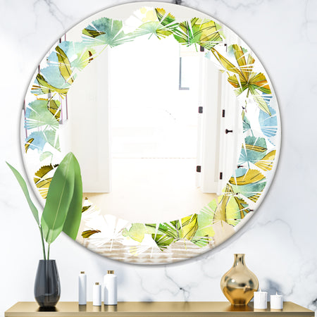 Retro Tropical Foliage - Modern Round or Oval Wall Mirror - Leaves