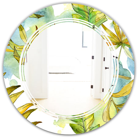 Retro Tropical Foliage - Modern Round or Oval Wall Mirror - Triple C