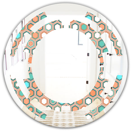 Retro Hexagon Pattern III - Modern Round or Oval Wall Mirror - Space