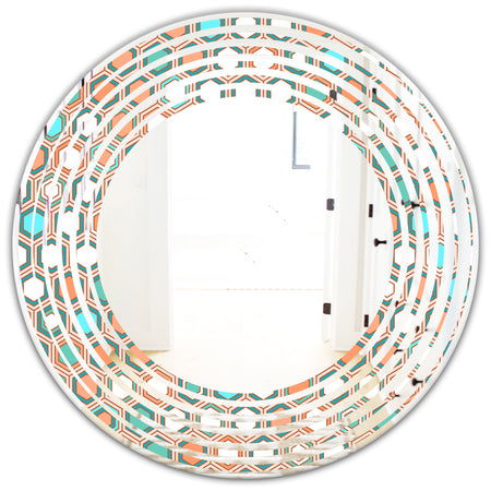 Retro Hexagon Pattern III - Modern Round or Oval Wall Mirror - Wave