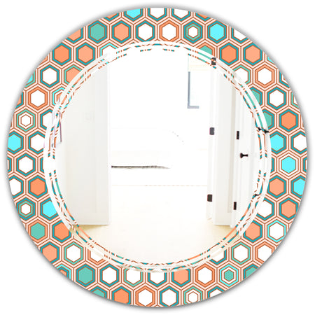 Retro Hexagon Pattern III - Modern Round or Oval Wall Mirror - Triple C