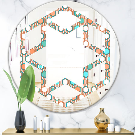 Retro Hexagon Pattern III - Modern Round or Oval Wall Mirror - Hexagon Star