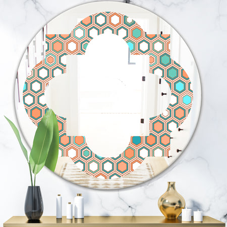 Retro Hexagon Pattern III - Modern Round or Oval Wall Mirror - Quatrefoil