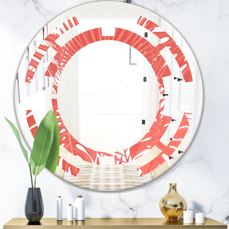 Tropical Retro Foliage Coral I - Modern Round or Oval Wall Mirror - Space