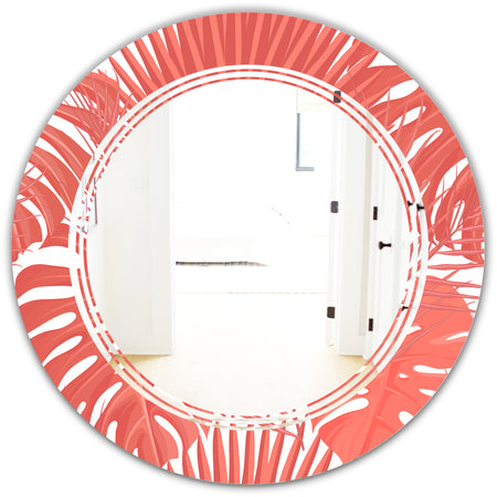 Tropical Retro Foliage Coral I - Modern Round or Oval Wall Mirror - Triple C