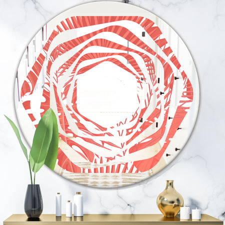 Tropical Retro Foliage Coral I - Modern Round or Oval Wall Mirror - Whirl