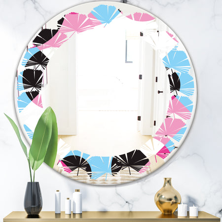 Abstract Geometric Retro I - Modern Round or Oval Wall Mirror - Leaves