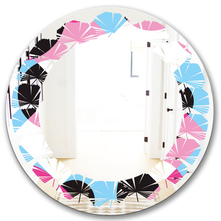 Abstract Geometric Retro I - Modern Round or Oval Wall Mirror - Leaves