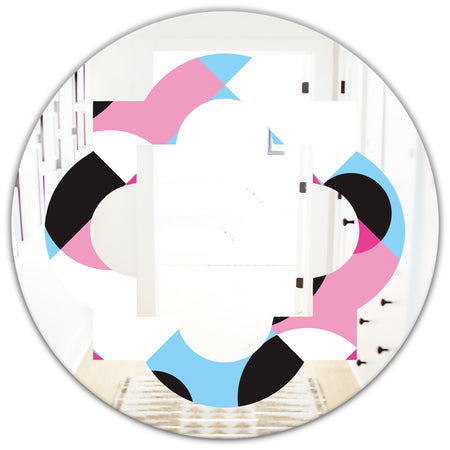 Abstract Geometric Retro I - Modern Round or Oval Wall Mirror - Quatrefoil