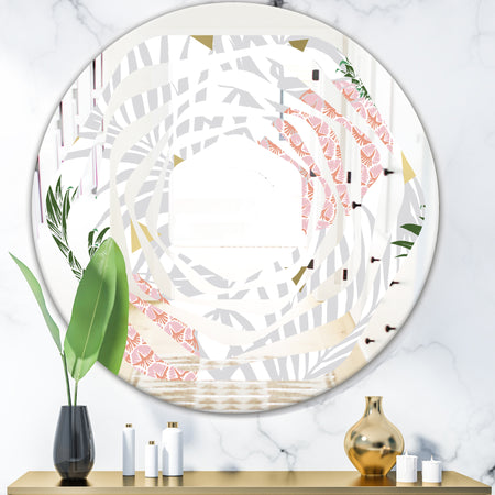 Pineappple On Tropical Leaves - Modern Round or Oval Wall Mirror - Whirl