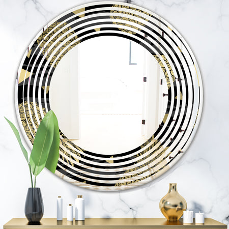 Golden Pineapple On Black - Modern Round or Oval Wall Mirror - Wave