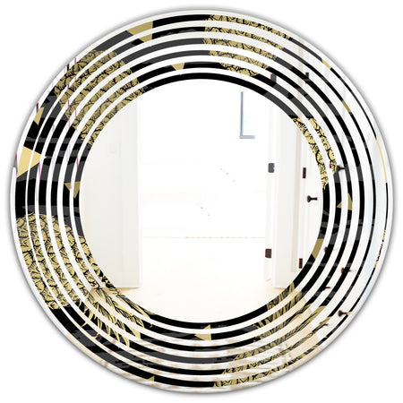 Golden Pineapple On Black - Modern Round or Oval Wall Mirror - Wave