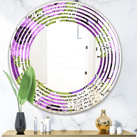Purple Retro Fantasy Flowers - Cottage Round or Oval Wall Mirror - Wave