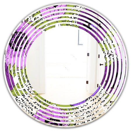 Purple Retro Fantasy Flowers - Cottage Round or Oval Wall Mirror - Wave