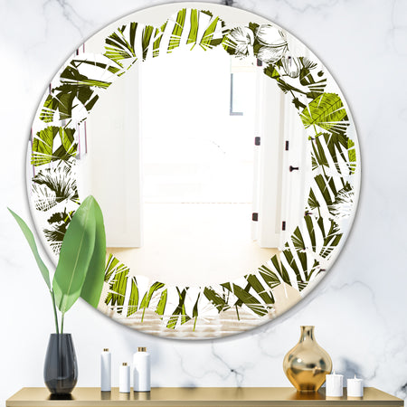 Tropical Palm Leaves I - Modern Round or Oval Wall Mirror - Leaves